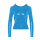 Sexy Leotard Shirt PVC Leather Round Neck Long Sleeves Blouse Tight T-shirt Sheer Back Zipper Shirts Tops Nightwear Club S-7XL