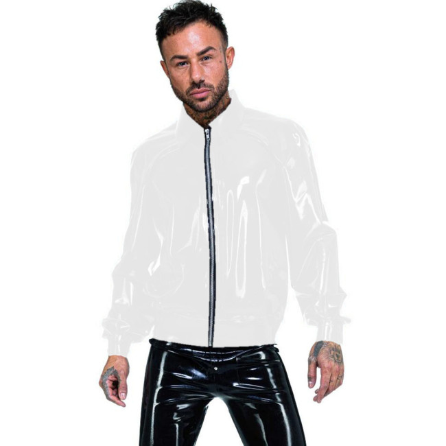 Mens Fashion Zipper Turn-down Collar Jacket Night Club Shiny PVC Long Sleeve Coats Tops Smoothing Faux Leather Jackets Outwear
