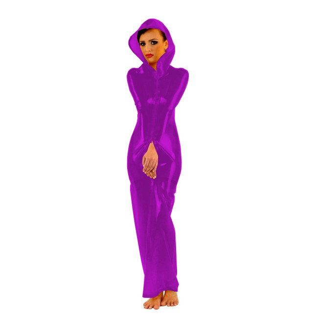 Fetish PVC Faux Leather Wrap Dress Sexy Front 3-ways Zipper Bondage Sack Wetlook Faux Latex Bag Dress Halloween Cosplay Bodysuit