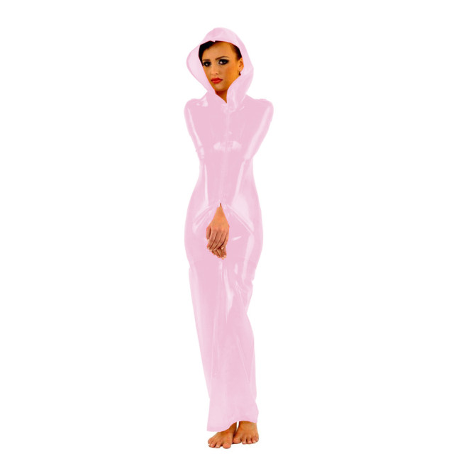 Fetish PVC Faux Leather Wrap Dress Sexy Front 3-ways Zipper Bondage Sack Wetlook Faux Latex Bag Dress Halloween Cosplay Bodysuit