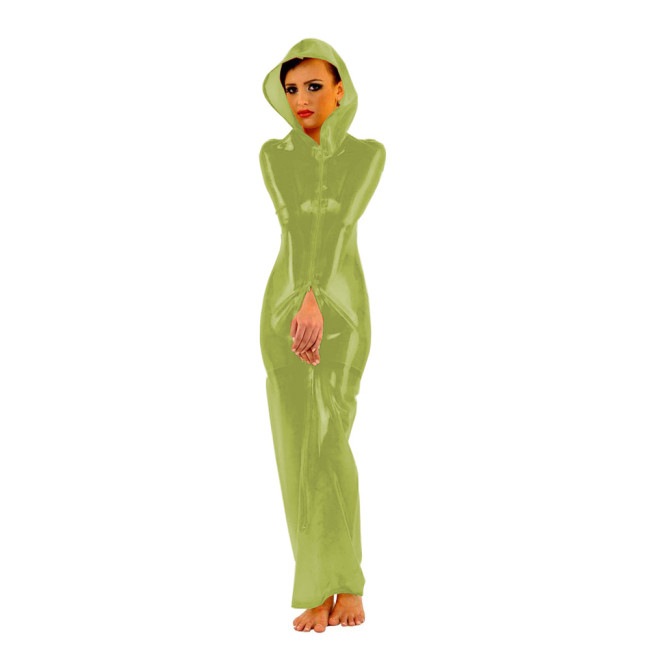 Fetish PVC Faux Leather Wrap Dress Sexy Front 3-ways Zipper Bondage Sack Wetlook Faux Latex Bag Dress Halloween Cosplay Bodysuit