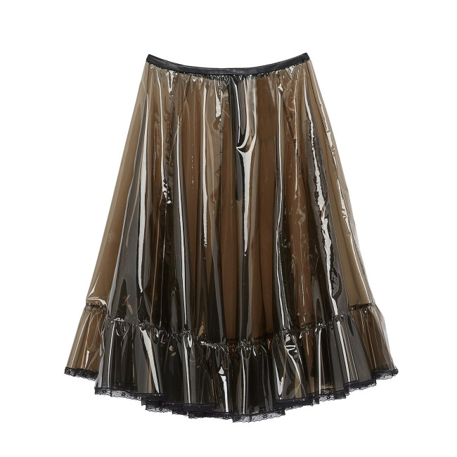 Womens Mens Clear Plastic A-line Skirts Fetish PVC See Through Ball Gown Sexy High Waisted Knee-Length Pleated Skirts Clubwear