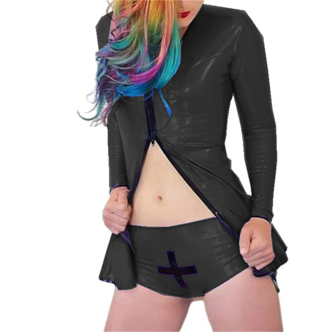 Sexy Nurse Uniform Sets Women Jacket Front Zipper-up Long Sleeve Coats With Underwear Role Play Cosplay Costumes Halloween S-7XL