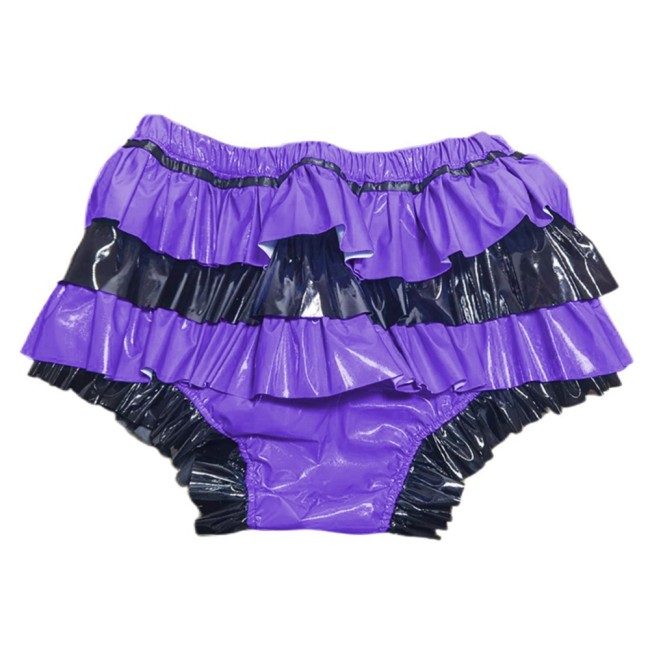 Sexy Wet Look PVC Leather Panties Sissy Knicker Adult Baby Patchwork Ruffles Underpants Novelty Waisted Briefs Shiny Lingerie