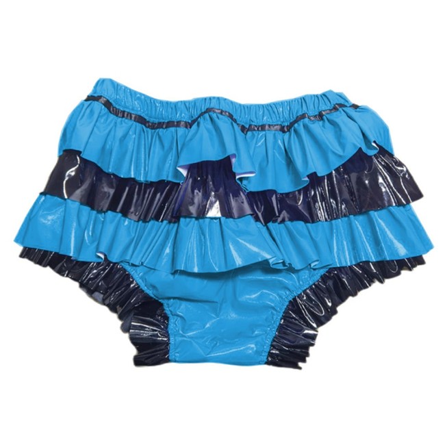 Sexy Wet Look PVC Leather Panties Sissy Knicker Adult Baby Patchwork Ruffles Underpants Novelty Waisted Briefs Shiny Lingerie