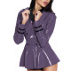Stewardess Uniform Jacket Ruffle Hem Patchwork Glossy PVC Leather Turn-down Neck Double-breasted Jacket Sexy Club Costume S-7XL