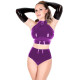 Women Sexy Glossy PVC Leather 2 Pieces Short Sets Slim Halter Crop Tops and Super Mini Short Party Club Costumes Lingerie S-7XL