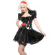 Sexy Shiny PVC Slim A-Line Skater Dress With Red Waist Belt Bowknot Front Zipper Short Sleeves Pleated Mini Dress Vestidos S-7XL