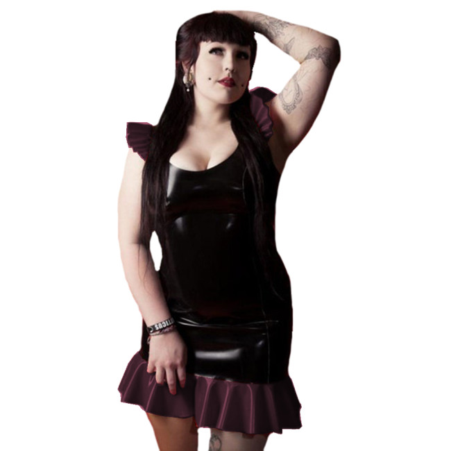 Shiny PVC Patchwork Sissy Ruffle Tank Sleeveless Mini Dress Sexy Slim Mermaid Dress Party Clubwear Vestido Sexi Night Dress 7XL
