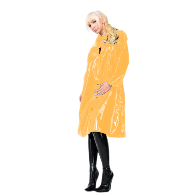 Punk Wetlook Shiny PVC Faux Leather Trench Turn-down Collar Long Sleeve Midi Dress Trench Club Party High Street Long Coat S-7XL