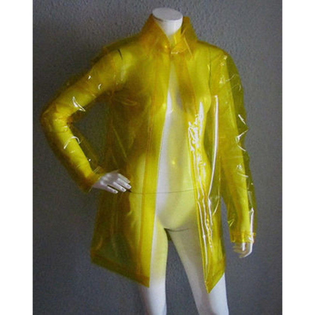 Erotic Vinyl Clear PVC Turn-down Neck Transparency Jackets Long Sleeve Coats Perspective Jacket Tops Party Night Clubwear Outfit