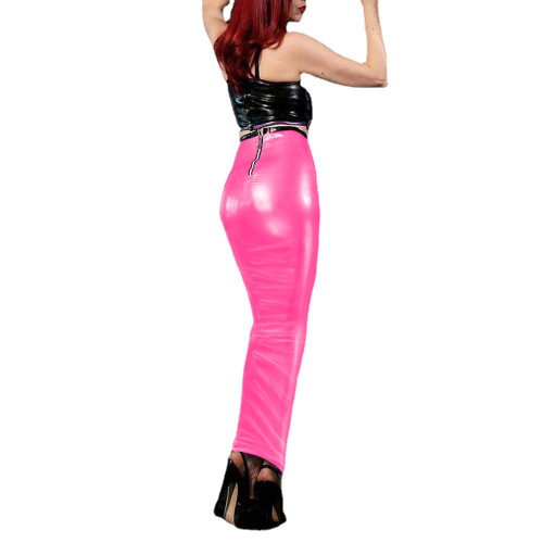 Wetlook Sissy High Waisted Long Hobble Skirt Sexy PVC Wiggle Slim Package Hip One Step Skirt Smooth Patent Leather Pencil Skirts