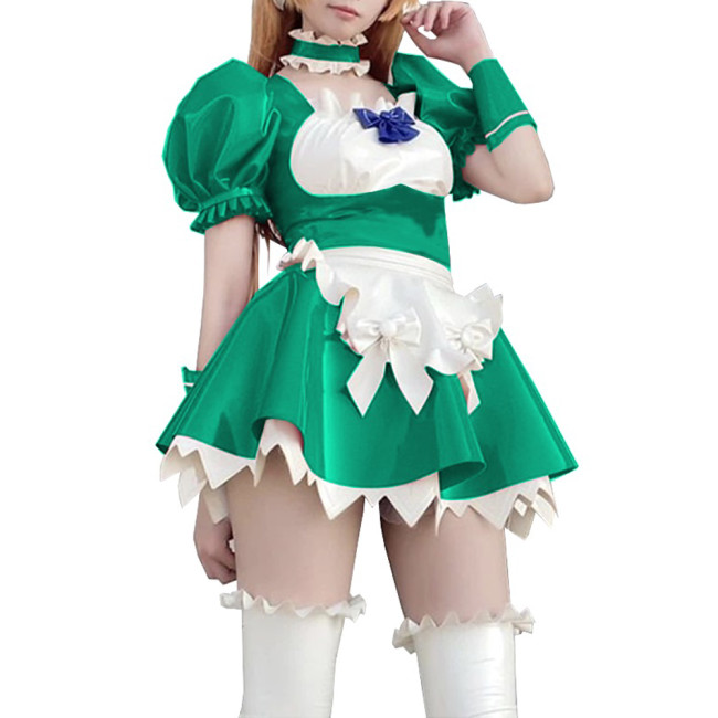 Men Women French Maid Cosplay Costume Lolia Sissy Maid Costume PVC Short Puff Sleeve Anime Crossdresser Gay Halloween Costumes