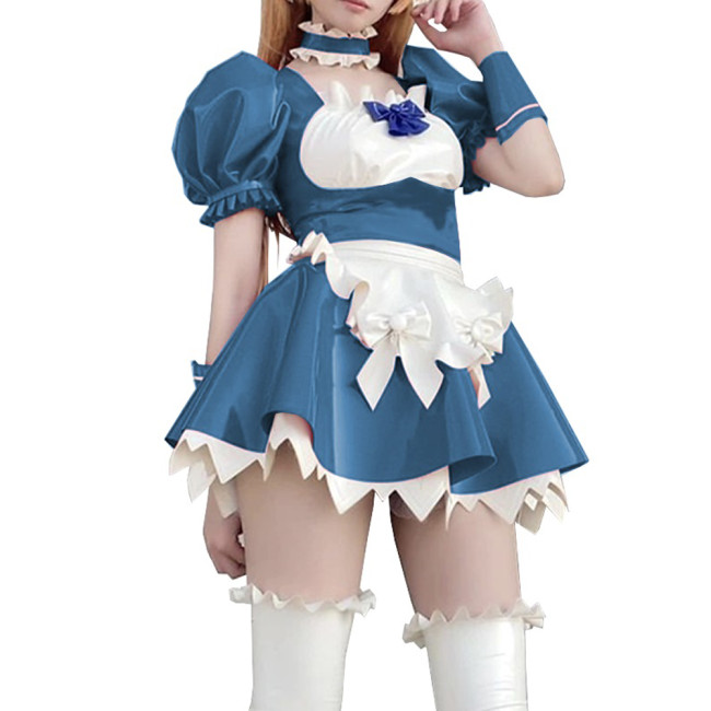 Men Women French Maid Cosplay Costume Lolia Sissy Maid Costume PVC Short Puff Sleeve Anime Crossdresser Gay Halloween Costumes