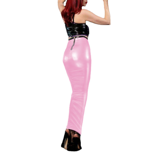 Wetlook Sissy High Waisted Long Hobble Skirt Sexy PVC Wiggle Slim Package Hip One Step Skirt Smooth Patent Leather Pencil Skirts