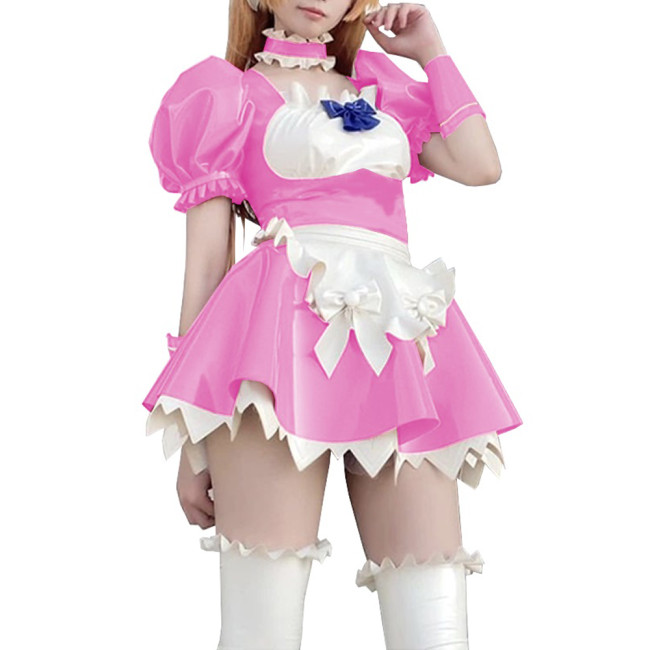 Men Women French Maid Cosplay Costume Lolia Sissy Maid Costume PVC Short Puff Sleeve Anime Crossdresser Gay Halloween Costumes