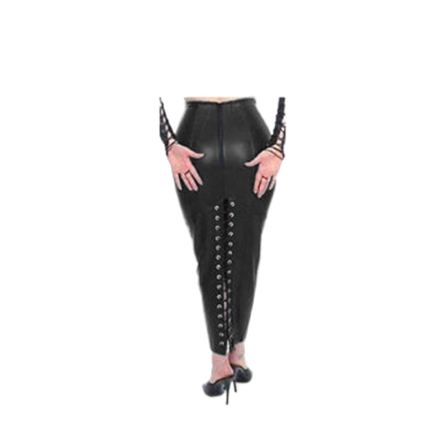 Sissy Glossy PVC Leather Back Lace-up Zipper Sexy High Waist Hobble Skirts Tight Pencil Long Skirt Party Night Club S-7XL