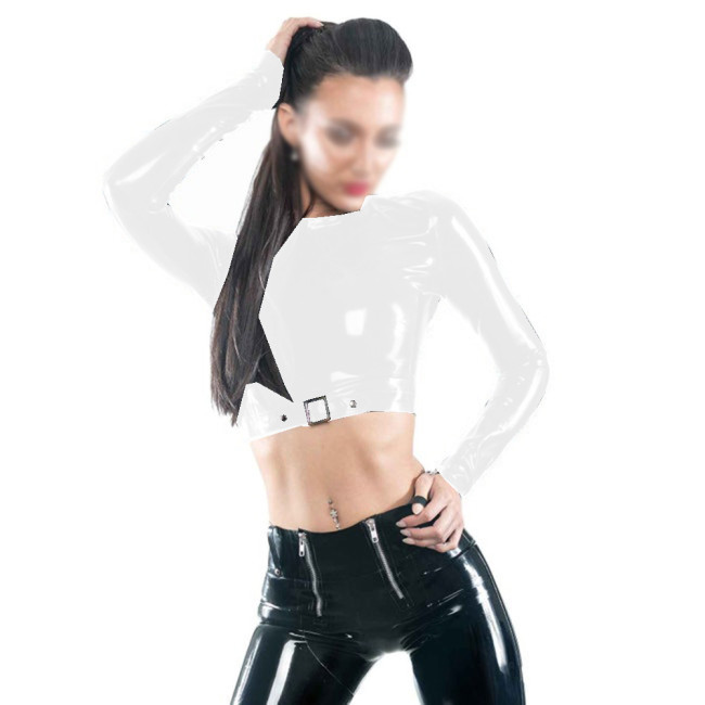 Gothic Wetlook PVC Leather Shirt Skiny Top Women Long Sleeve Sexy Crop Tops  Punk Hip Hop Fashion Hot Top Party Clubwear S-7XL