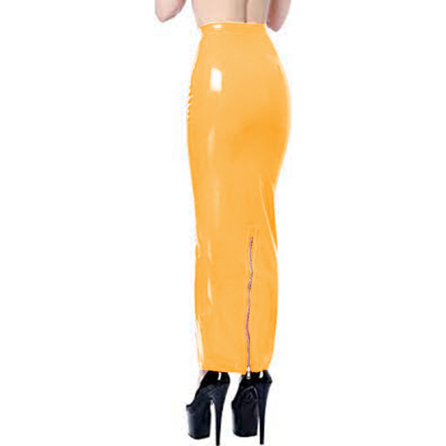 Elegant Shiny Vinyl PVC Leather High Waist Restricted Hobble Maxi Skirts Back Zip Split Pencil Long Skirt Casual Party Clubwear