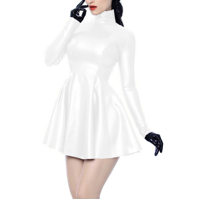 Glossy PVC Leather Sexy Women Long Sleeve Sheath Pleated Mini Dress Vestidos Elegant Dresses Streetwear Party Club Female Dress