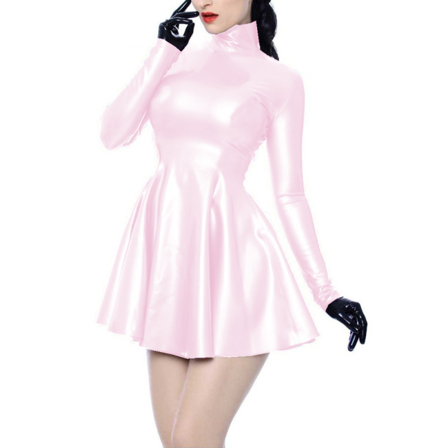 Glossy PVC Leather Sexy Women Long Sleeve Sheath Pleated Mini Dress Vestidos Elegant Dresses Streetwear Party Club Female Dress