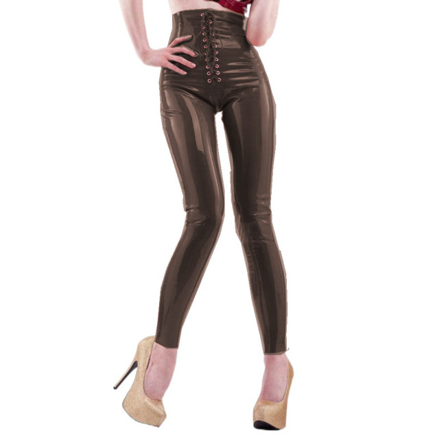 Glossy PVC Leather Sexy Leggings Lace-up Skinny Long Pants Tight Erotic Pants Casual Office Ladies Street Hip Hop Jazz Dancewear