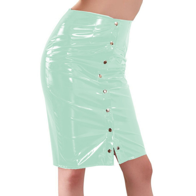 High Waist Hobble Madi Skirt Slim Sexy Vinyl Glossy PVC Leather Front Buttons Up Pencil Skirt Casual High Street Fashion Vintage