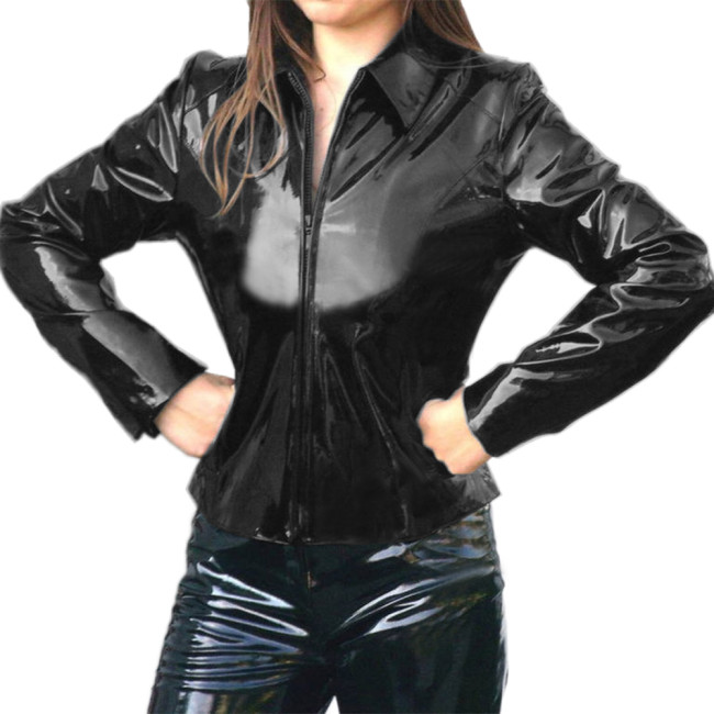 Ladies Turn-down Collar Faux Shirt Punk Long Sleeve PVC Leather Jacket for Women Slim Jacket Sexy Club Coat Gothic S-7XL