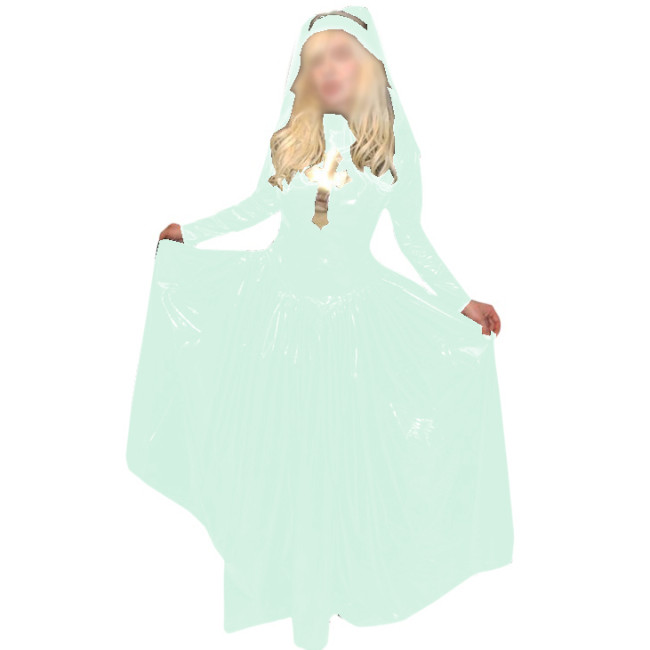 Nun Cosplay Costume Uniform Turtleneck Long Sleeve Patchwork Silver Cross Long Dress With Headgear Slim Fit and Flare Dress 7XL