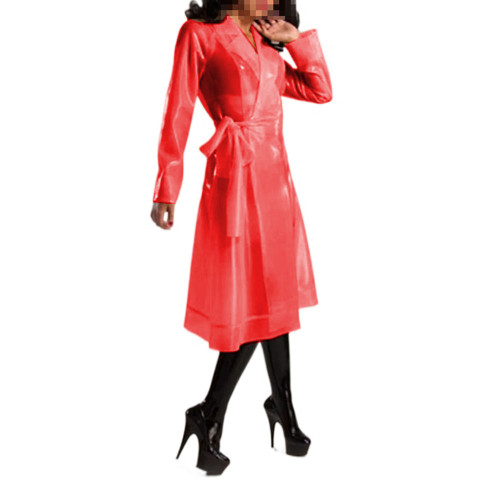 Fashion Women Turn-down Neck Clear PVC Leather Sexy Perspective Trench Raincoats With Belt Transparency Madi Coats Dress S-7XL