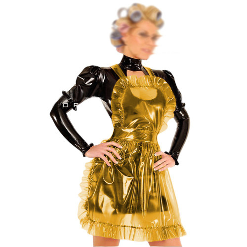 Sexy Cosplay Fancy Outfit Exotic Apron Fetish Plastic PVC Clear Waterproof Cross Flounced Maid Apron Dress Role Play Costumes