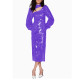 Fashion Bubble Long Sleeve Midi Dress for Women High Street Shiny PVC Leather Rear Split Dress Elegant Ladies Party Pencil Dress