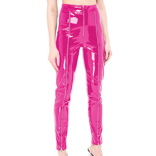 Sexy Skinny Glossy PVC Leather Pencil Pants Front Zipper Slim Fit Long Pants Trousers Faux Exotic Bottoms Club Lingerie