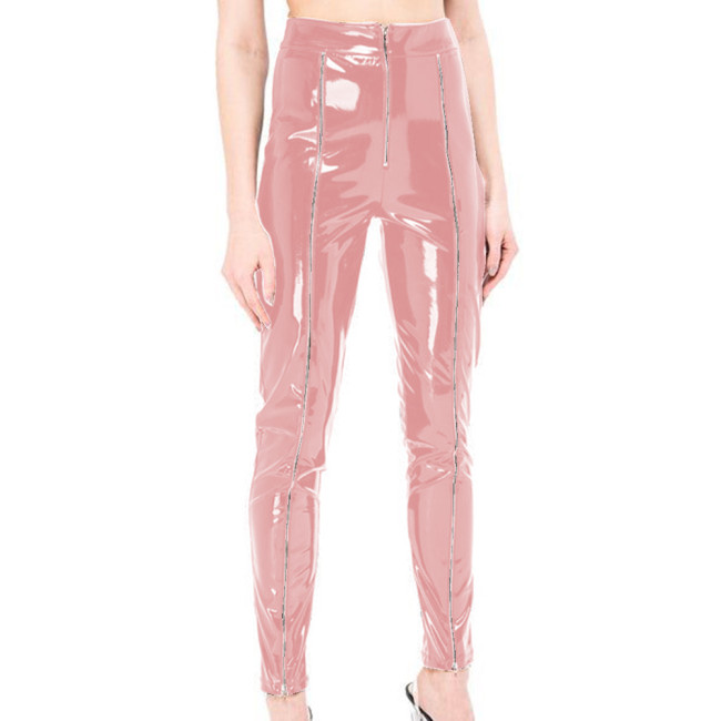 Sexy Skinny Glossy PVC Leather Pencil Pants Front Zipper Slim Fit Long Pants Trousers Faux Exotic Bottoms Club Lingerie