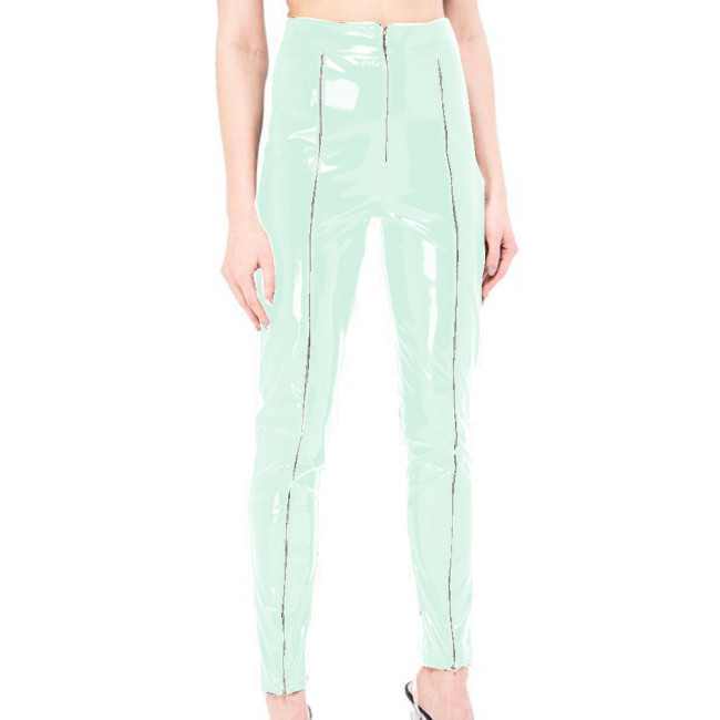 Sexy Skinny Glossy PVC Leather Pencil Pants Front Zipper Slim Fit Long Pants Trousers Faux Exotic Bottoms Club Lingerie