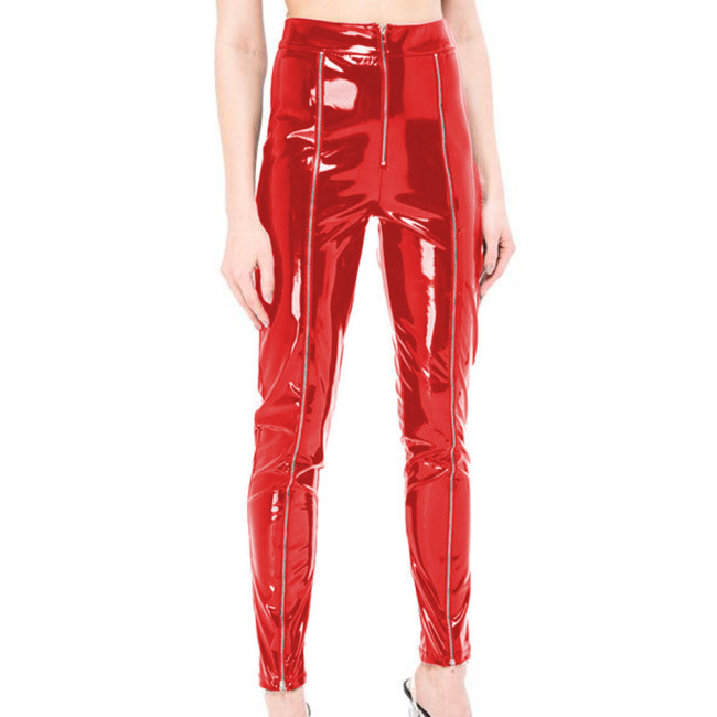 Sexy Skinny Glossy PVC Leather Pencil Pants Front Zipper Slim Fit Long Pants Trousers Faux Exotic Bottoms Club Lingerie