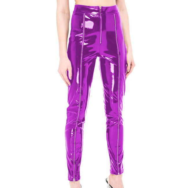 Sexy Skinny Glossy PVC Leather Pencil Pants Front Zipper Slim Fit Long Pants Trousers Faux Exotic Bottoms Club Lingerie