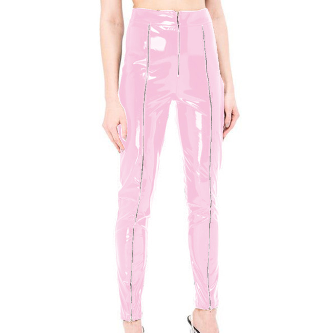 Sexy Skinny Glossy PVC Leather Pencil Pants Front Zipper Slim Fit Long Pants Trousers Faux Exotic Bottoms Club Lingerie