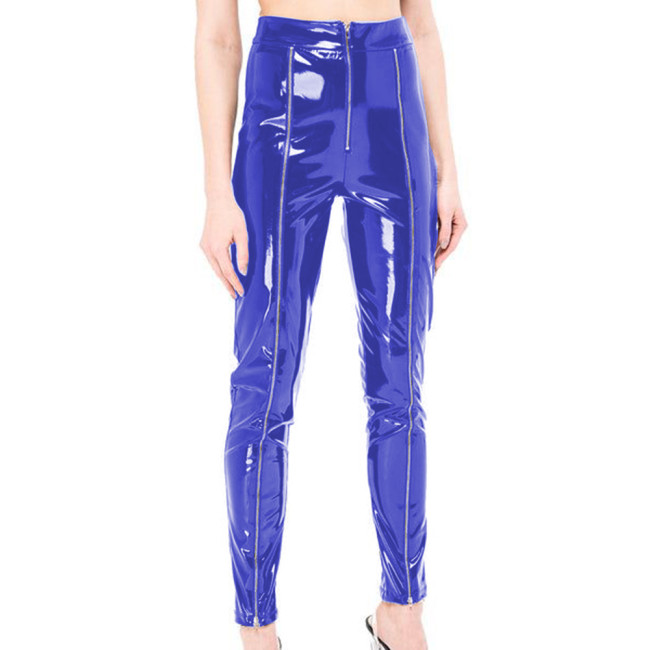 Sexy Skinny Glossy PVC Leather Pencil Pants Front Zipper Slim Fit Long Pants Trousers Faux Exotic Bottoms Club Lingerie