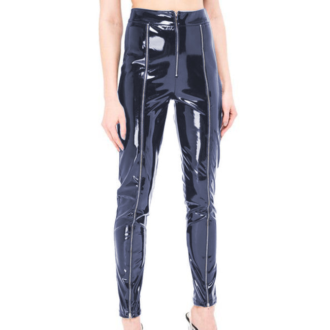 Sexy Skinny Glossy PVC Leather Pencil Pants Front Zipper Slim Fit Long Pants Trousers Faux Exotic Bottoms Club Lingerie