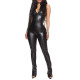 Skinny Matte PU Leather Sexy Stand Collar Sleeveless Front Zipper Open Chest Jumpsuit Catsuits Rompers Party Club  Night S-7XL