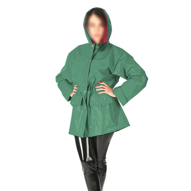 Sexy Shiny PVC Leather Hooded Jacket Coats Loose Long Sleeve With Pockets Jacket Hoodies Raincoats Clubwear High Street S-7XL
