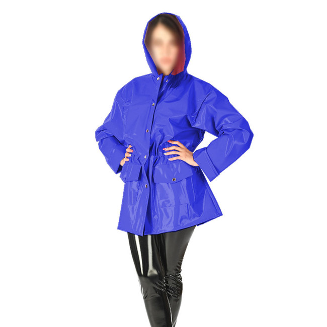 Sexy Shiny PVC Leather Hooded Jacket Coats Loose Long Sleeve With Pockets Jacket Hoodies Raincoats Clubwear High Street S-7XL