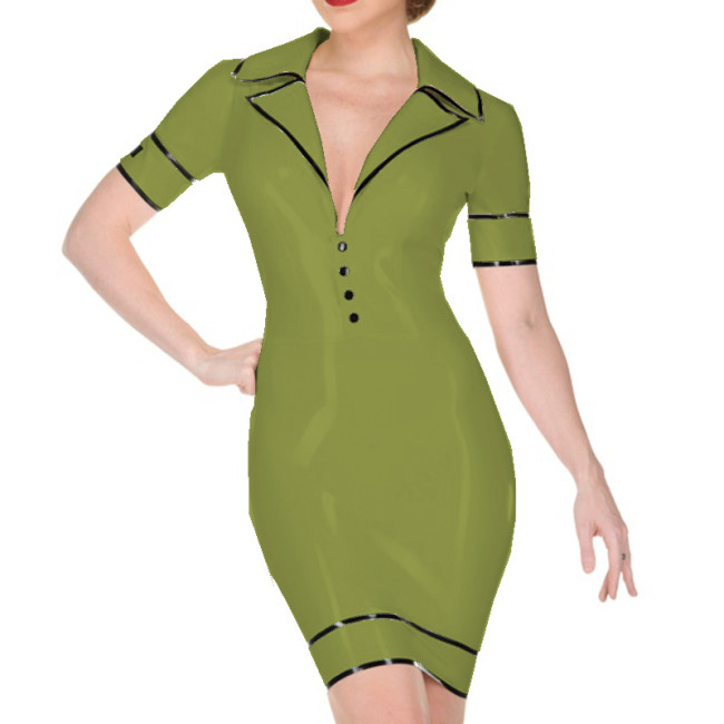 Sexy Turn-down Collar V Neck Short Sleeve Sheath Pencil Mini Dress Slim Office Lady Party Clubwear Bodycon Dress Vestidos S-7XL
