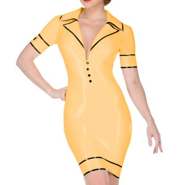 Sexy Turn-down Collar V Neck Short Sleeve Sheath Pencil Mini Dress Slim Office Lady Party Clubwear Bodycon Dress Vestidos S-7XL