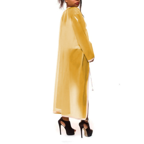 Sexy Sheer Plastic PVC Loose Turn-downTransparent Long Jacket Dress Perspective Lace-up Coat Dress Lingere Fetish Dress Cosplay