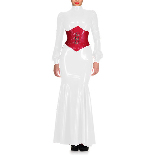 Sexy Wetlook PVC High Neck Sheath Long Sleeve Maxi Dress Lantern Sleeve Bodycon Mermaid Dress Costumes Wedding Party Grown S-7XL