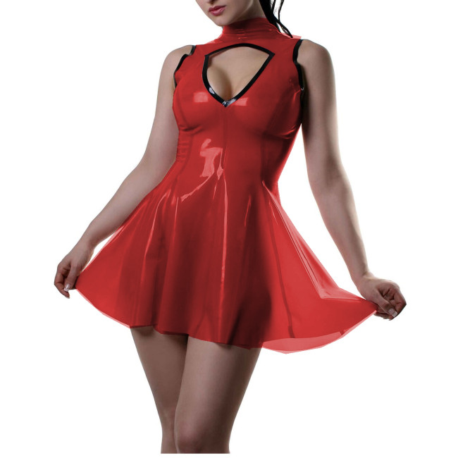 Sexy Clear PVC Transpartent Mini Dress Perspective High Collar Hollow Out Bust Dress Lingerie Sissy Female Dress Party Clubwear