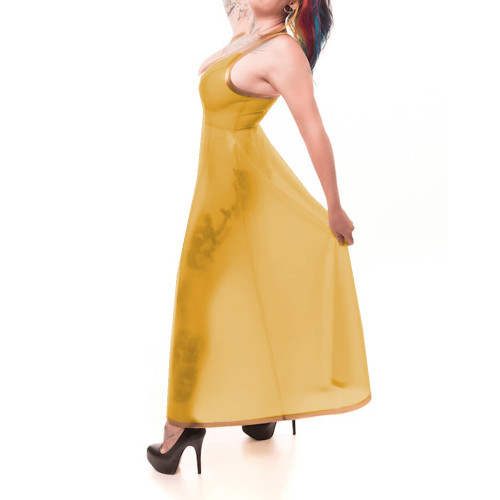 Plastic PVC Patchwork Gold Erotic Dress Tank Perspective Long Dress Transparency Sundress Fetish Night Lingerie Female Party 7XL