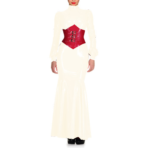 Sexy Wetlook PVC High Neck Sheath Long Sleeve Maxi Dress Lantern Sleeve Bodycon Mermaid Dress Costumes Wedding Party Grown S-7XL